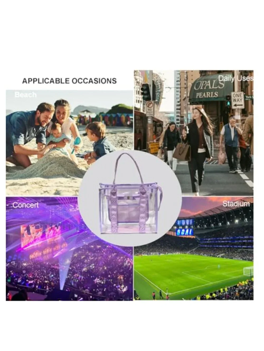 Stadium Approved Clear Tote Bag Waterproof TPU Adjustable Strap Crossbody
